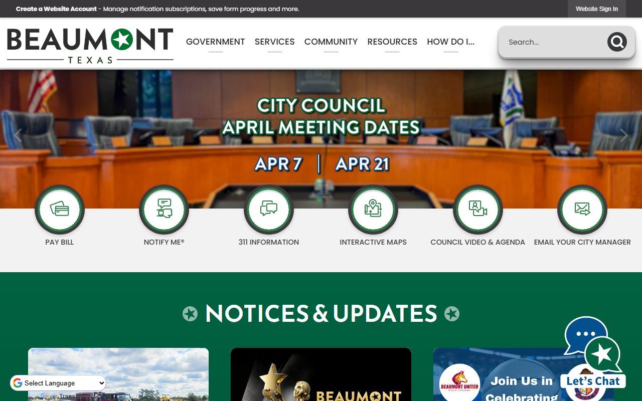 City of Beaumont homepage for divorce records reference