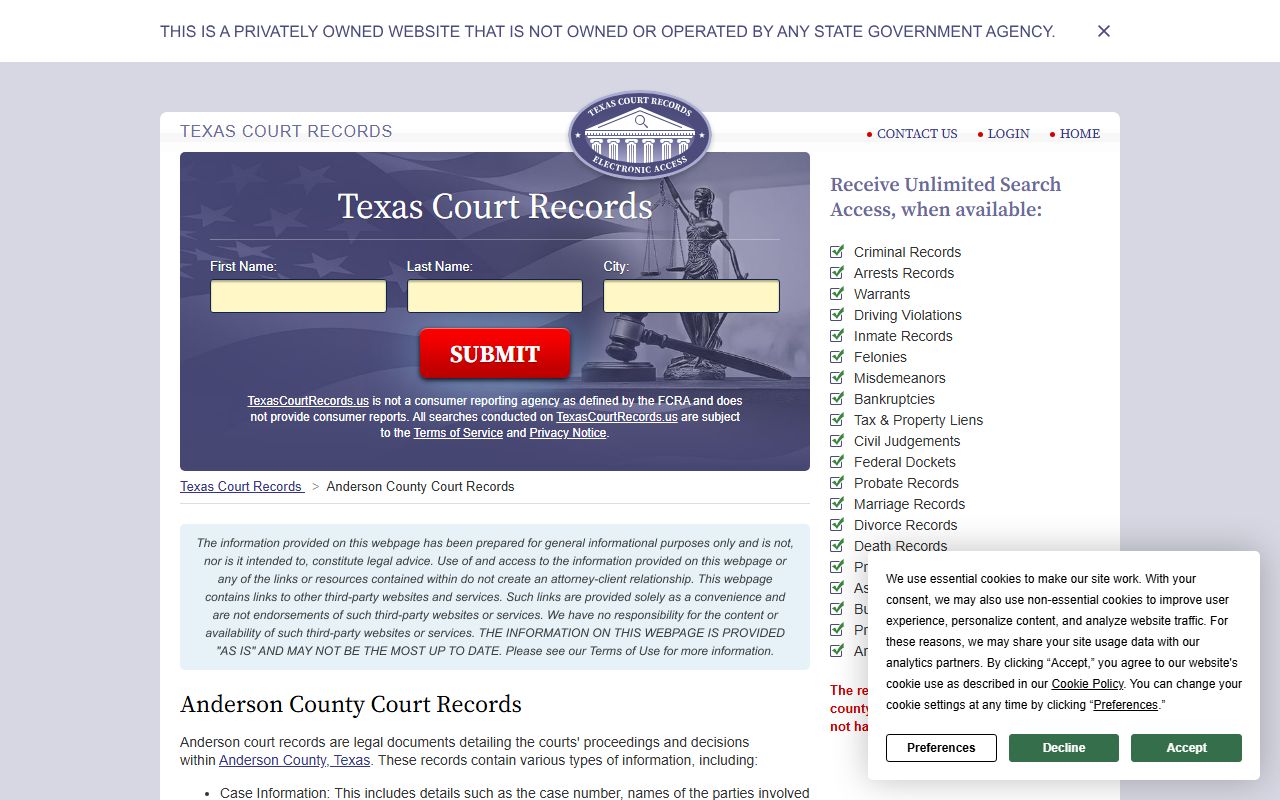 Anderson County divorce records - Texas Court Records search