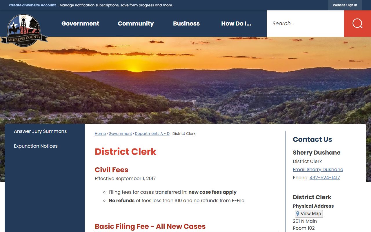 Andrews County divorce records - District Clerk office website