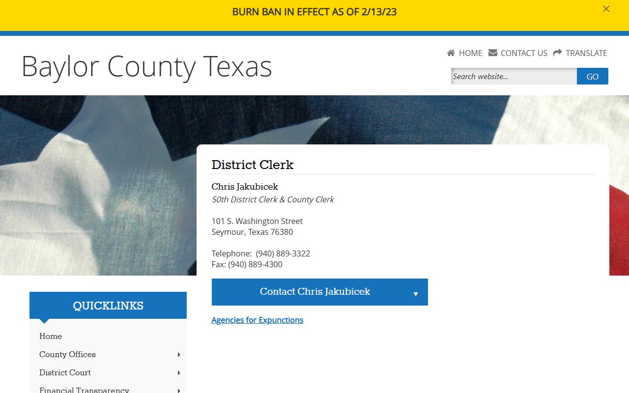 Baylor County divorce records district clerk
