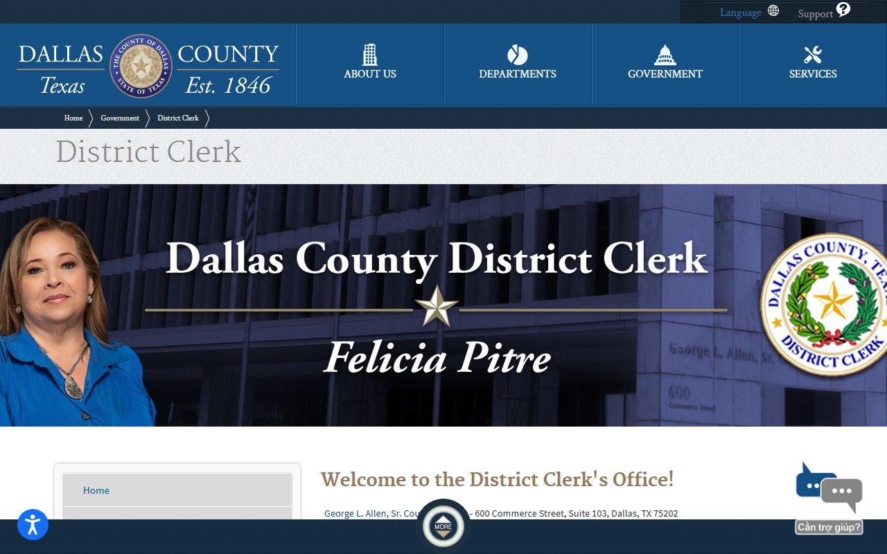 Dallas County District Clerk official page for divorce filings and records