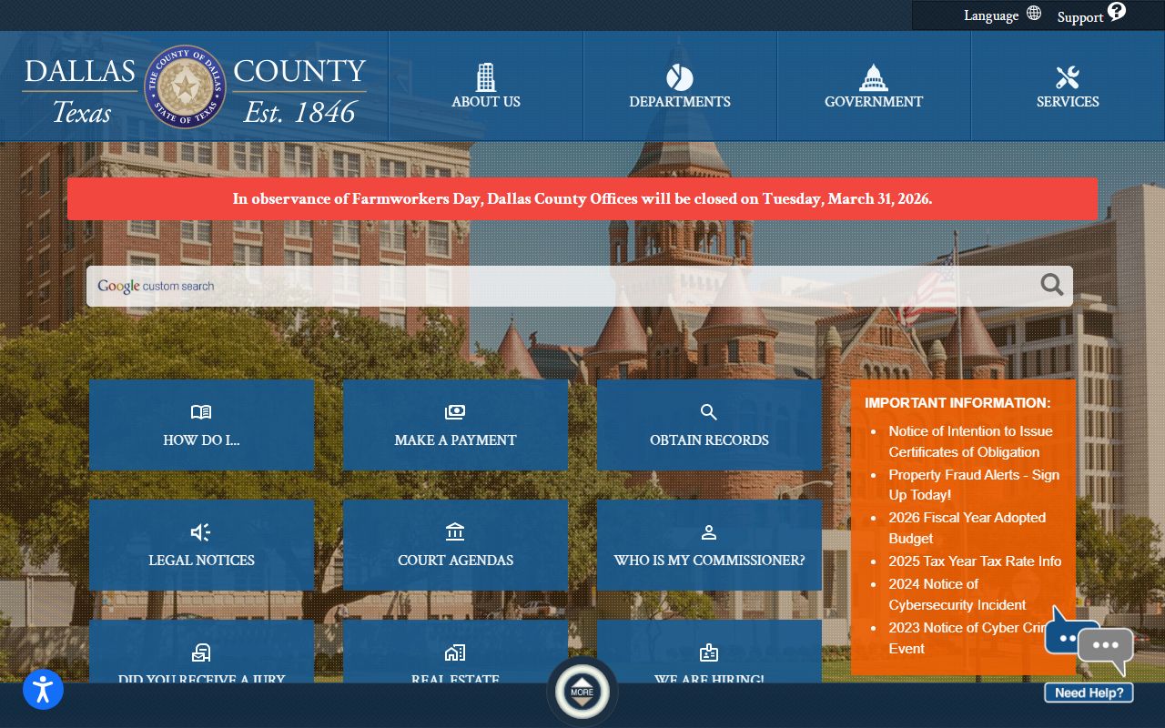 Dallas County Texas official website for divorce records and court services