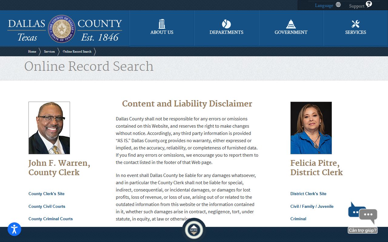 Dallas County record search portal for public case lookup