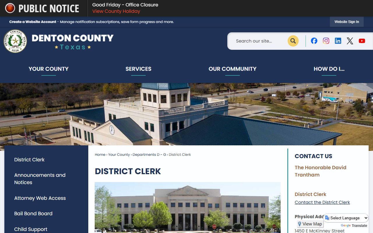 Denton County District Clerk page for divorce record requests