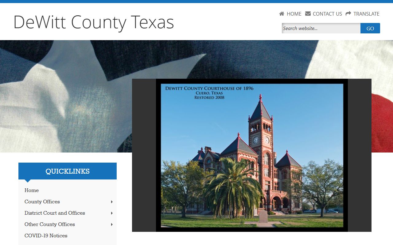 DeWitt County Texas homepage with county information for divorce records