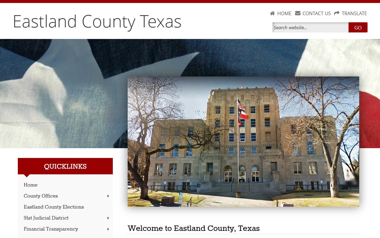 Eastland County Texas homepage for divorce records and court filing information