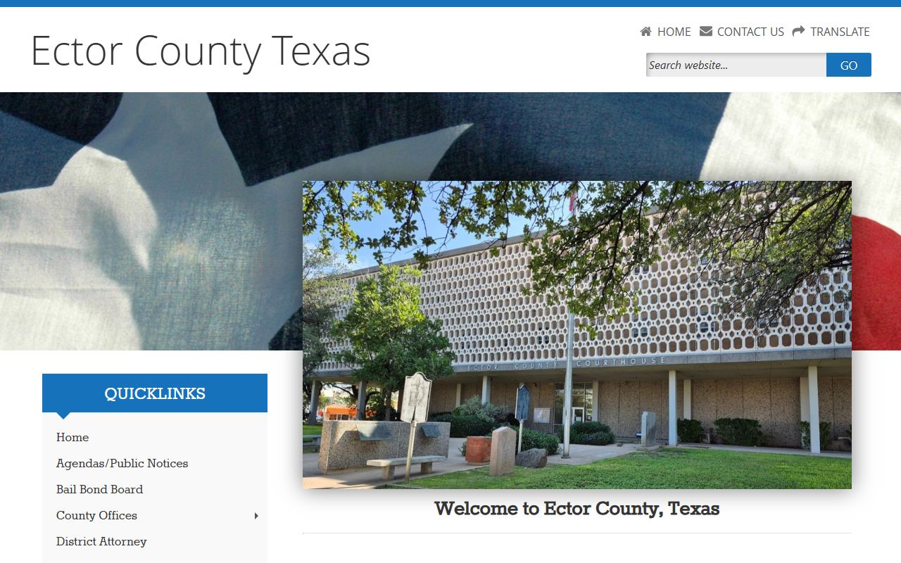 Ector County Texas homepage for county departments and divorce records in Odessa