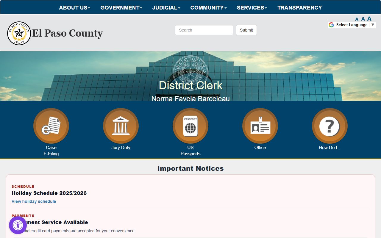 El Paso County District Clerk page - El Paso divorce records