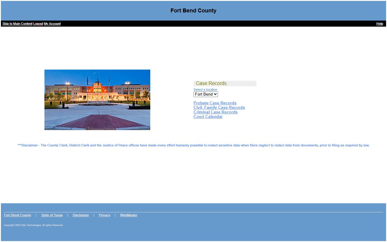 Fort Bend County case search portal for Sugar Land divorce records