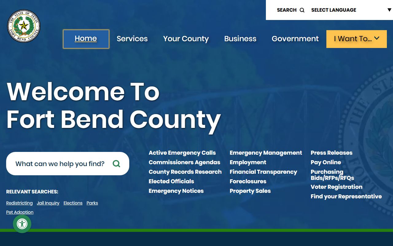 Fort Bend County homepage for Sugar Land divorce records