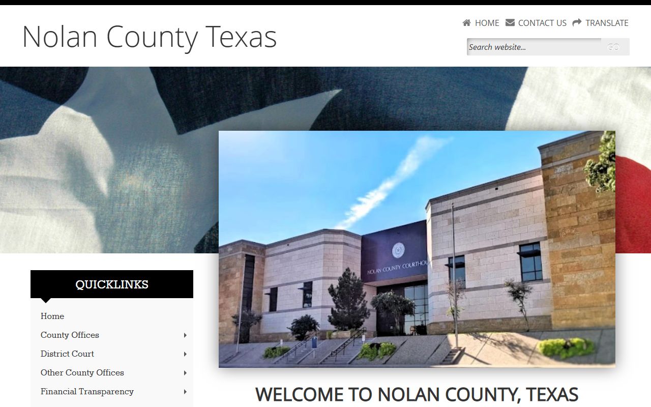 Nolan County website showing district clerk office in Sweetwater Texas for divorce record searches and filings