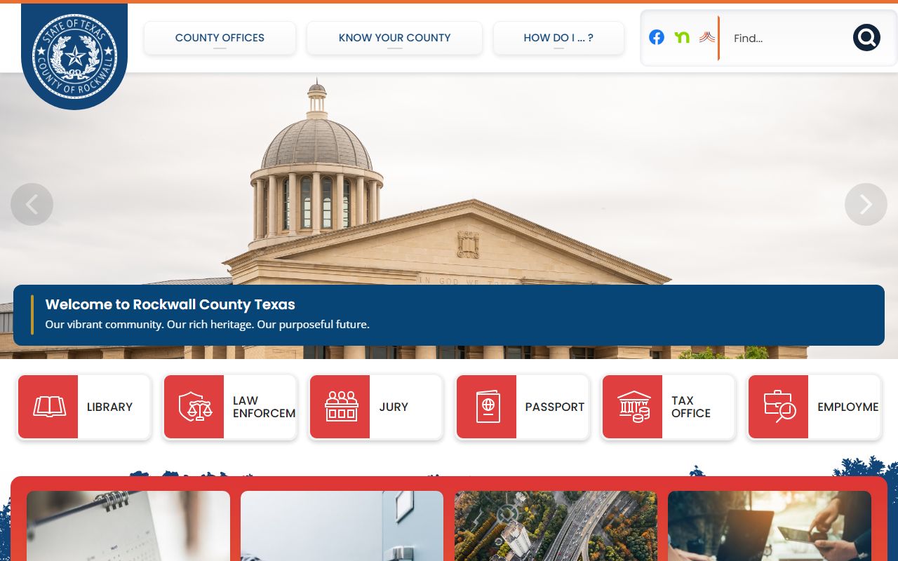 Rockwall County homepage showing District Clerk information for divorce records in Rockwall Texas