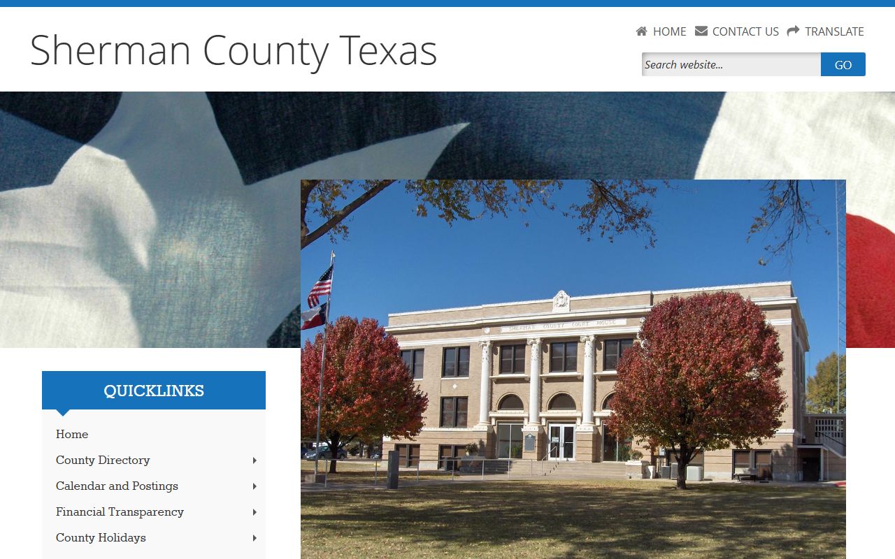 Sherman County homepage showing District Clerk contact information for divorce records