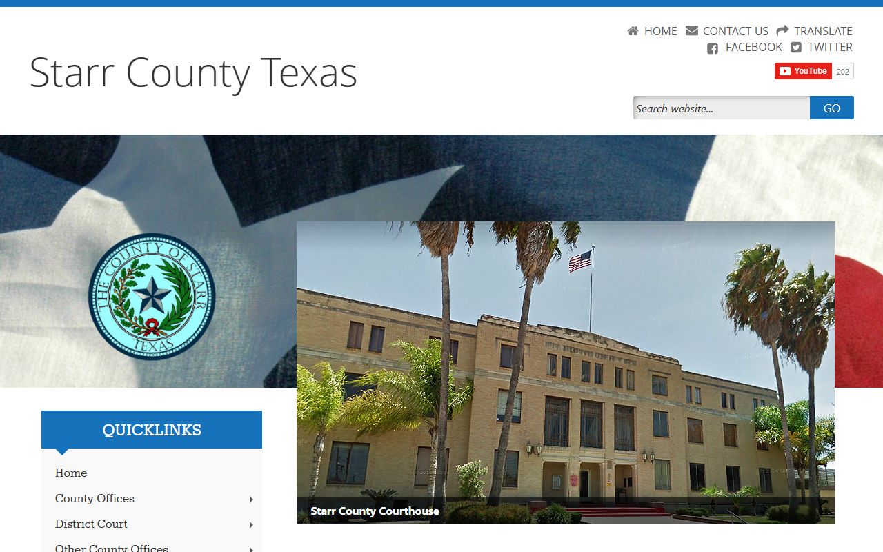 Starr County Texas homepage showing District Clerk contact information for divorce records in Rio Grande City