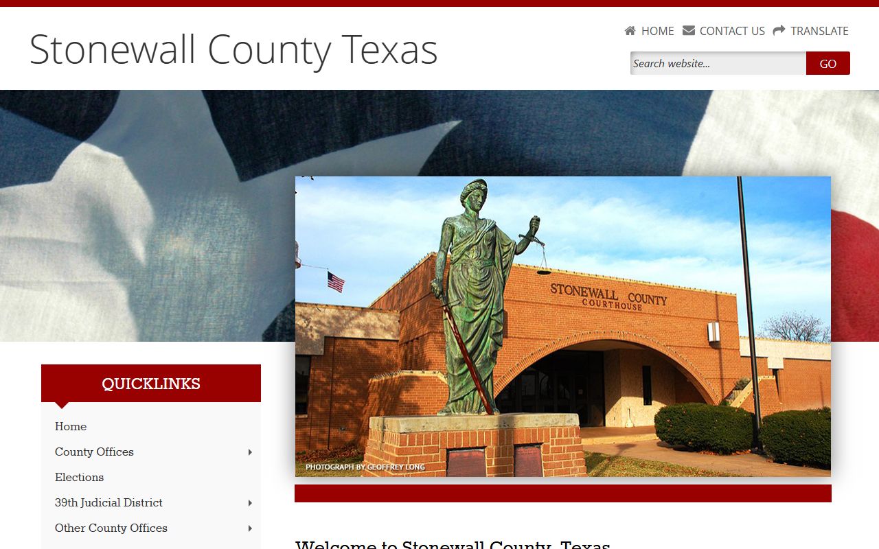 Stonewall County homepage showing county office details for divorce records in Aspermont Texas
