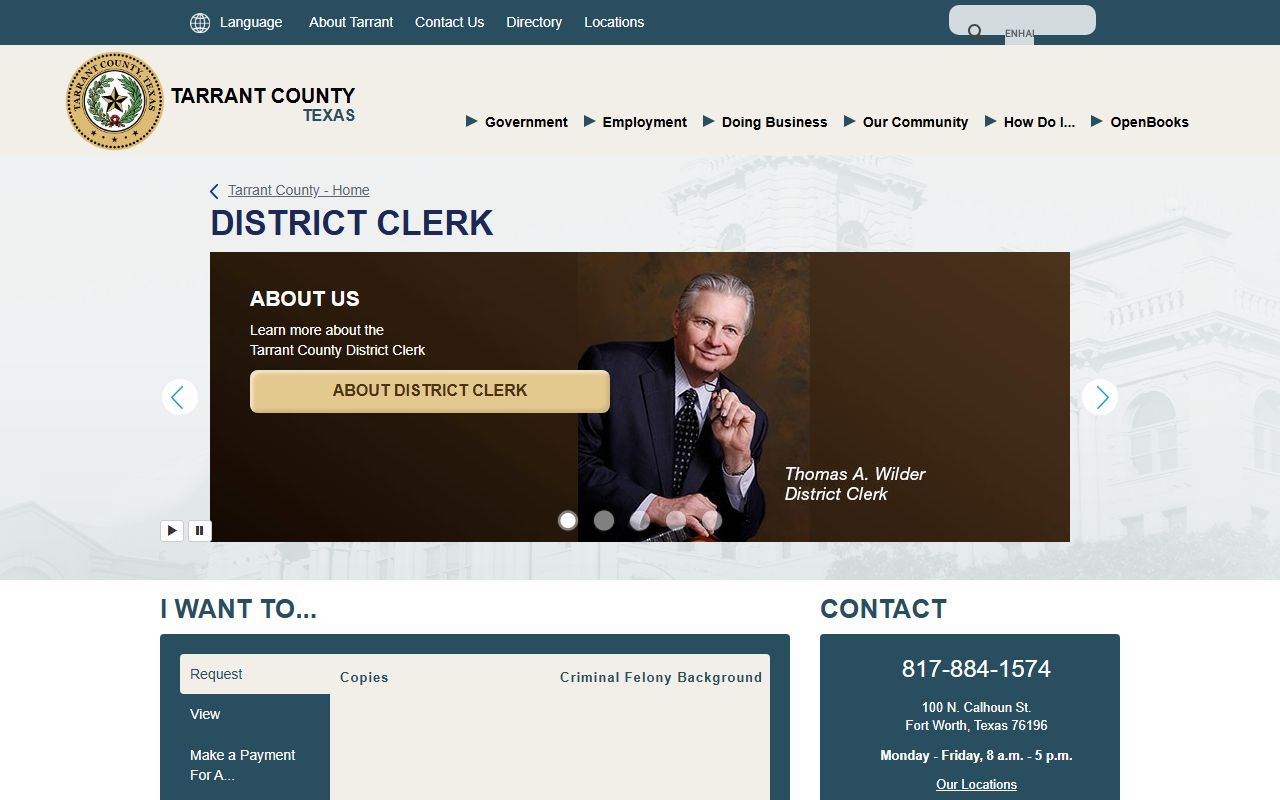 Tarrant County District Clerk divorce records search portal