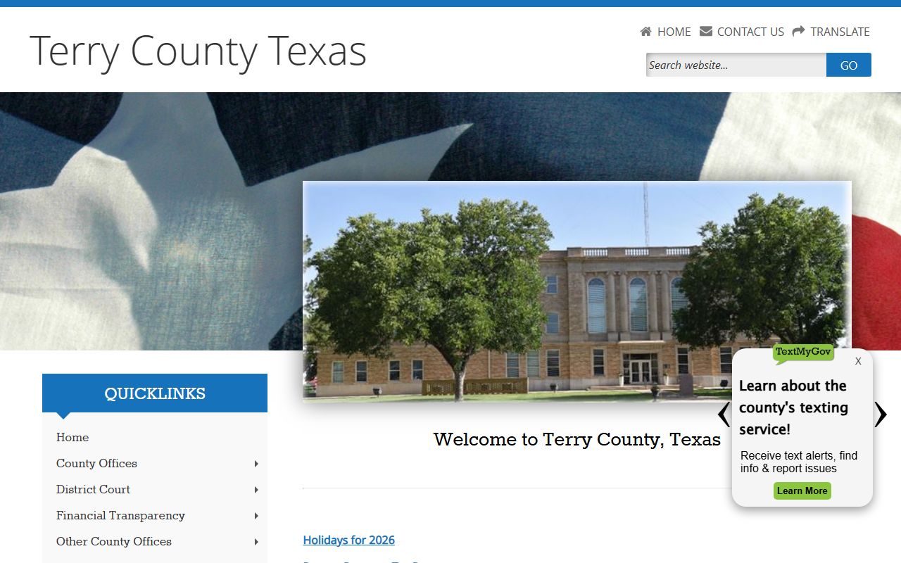 Terry County government homepage for divorce records search
