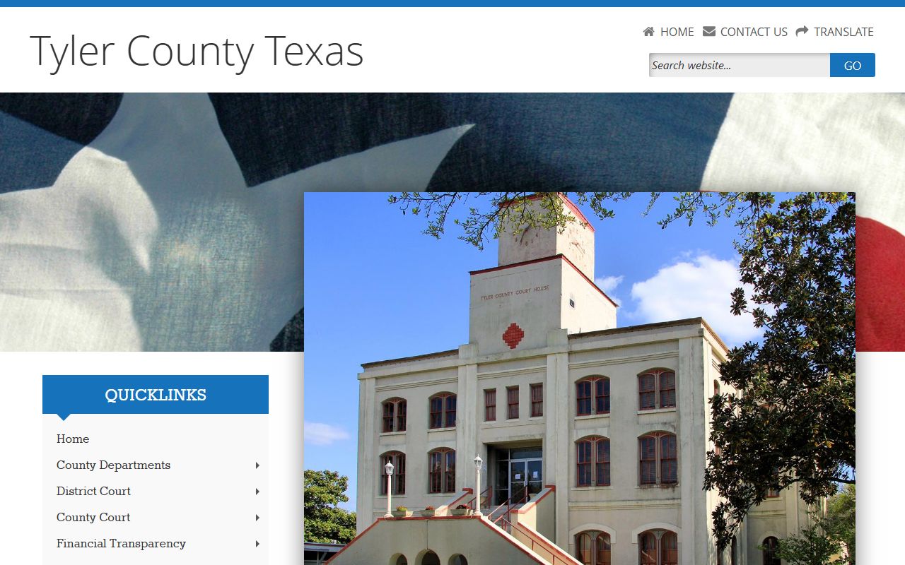 Tyler County Texas website showing courthouse and divorce records access
