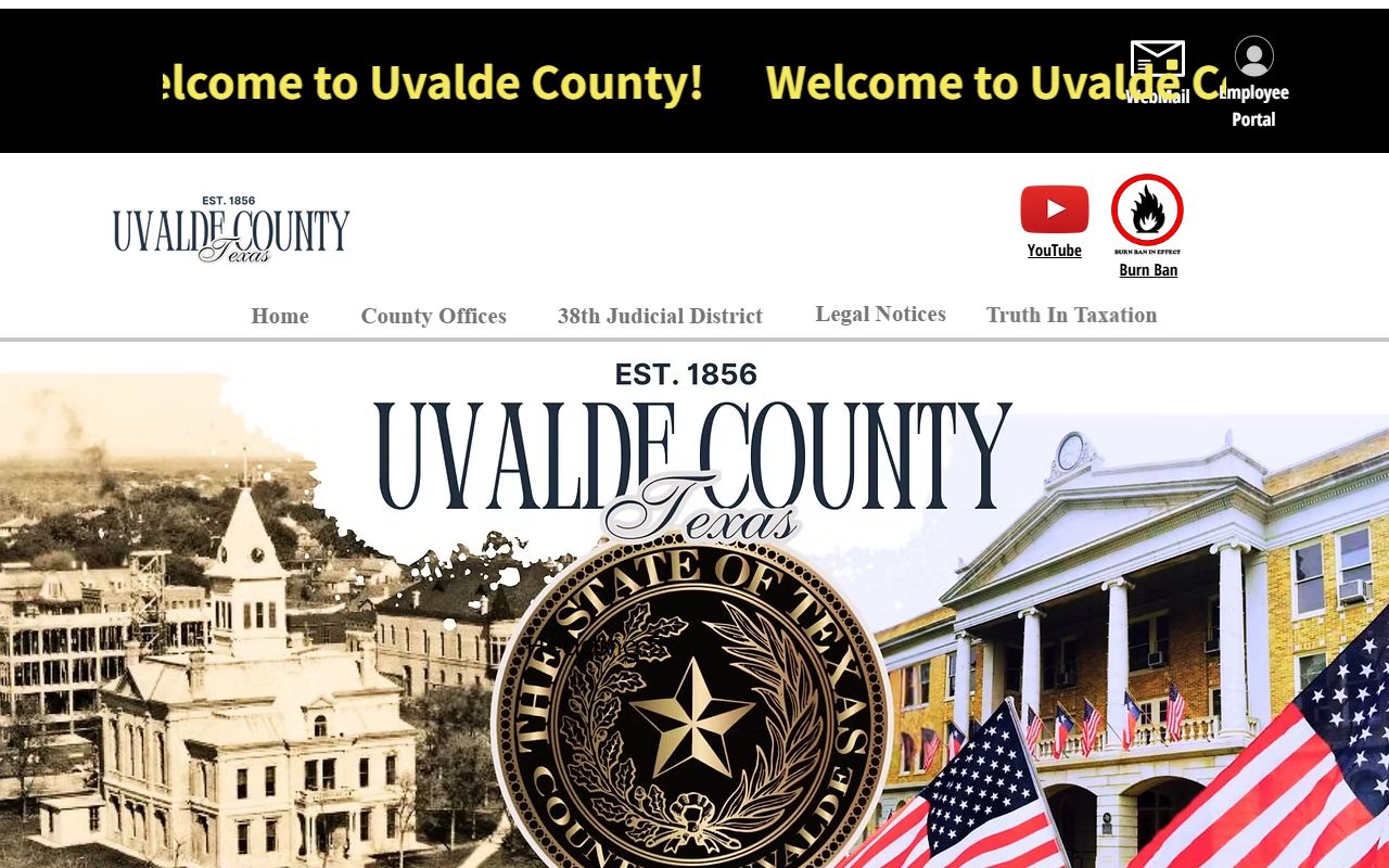 Uvalde County homepage with District Clerk information for divorce records