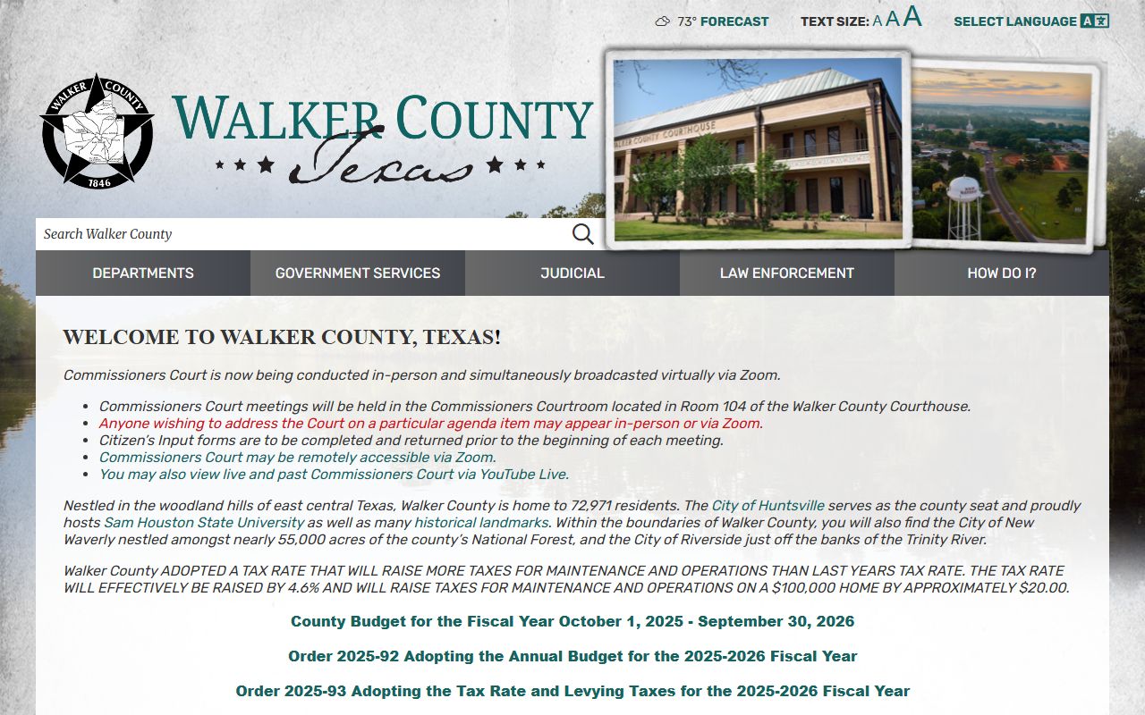 Walker County Texas website for divorce records and courthouse information