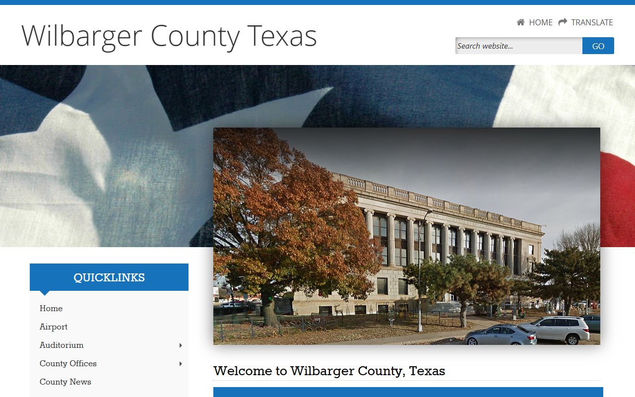 Wilbarger County homepage showing District Clerk and divorce records access in Vernon Texas