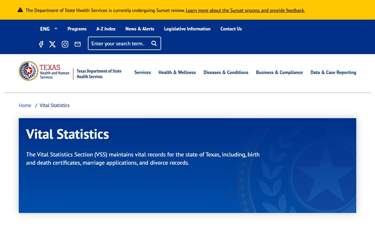 Texas DSHS Vital Statistics divorce records