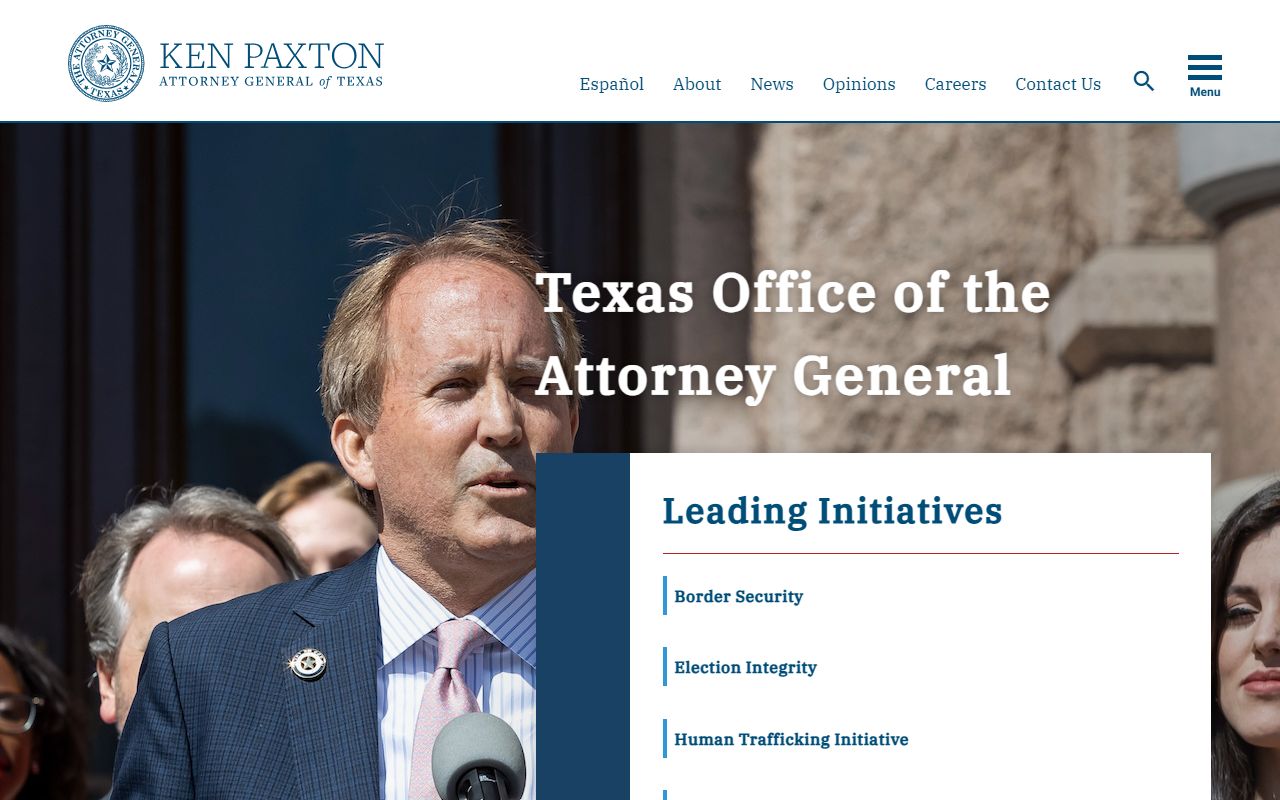 Texas Attorney General homepage covering public records access including Sutton County divorce records